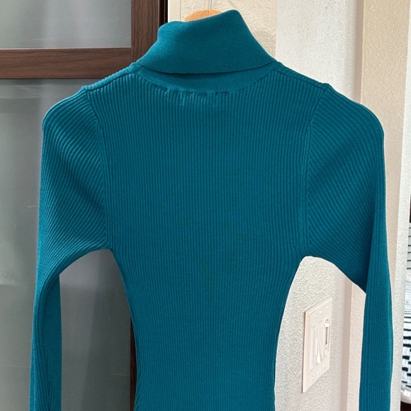 BCBG Paris Ribbed Knit Bodycon Sweater Dress - Teal Green Size XS - Picture 6 of 8